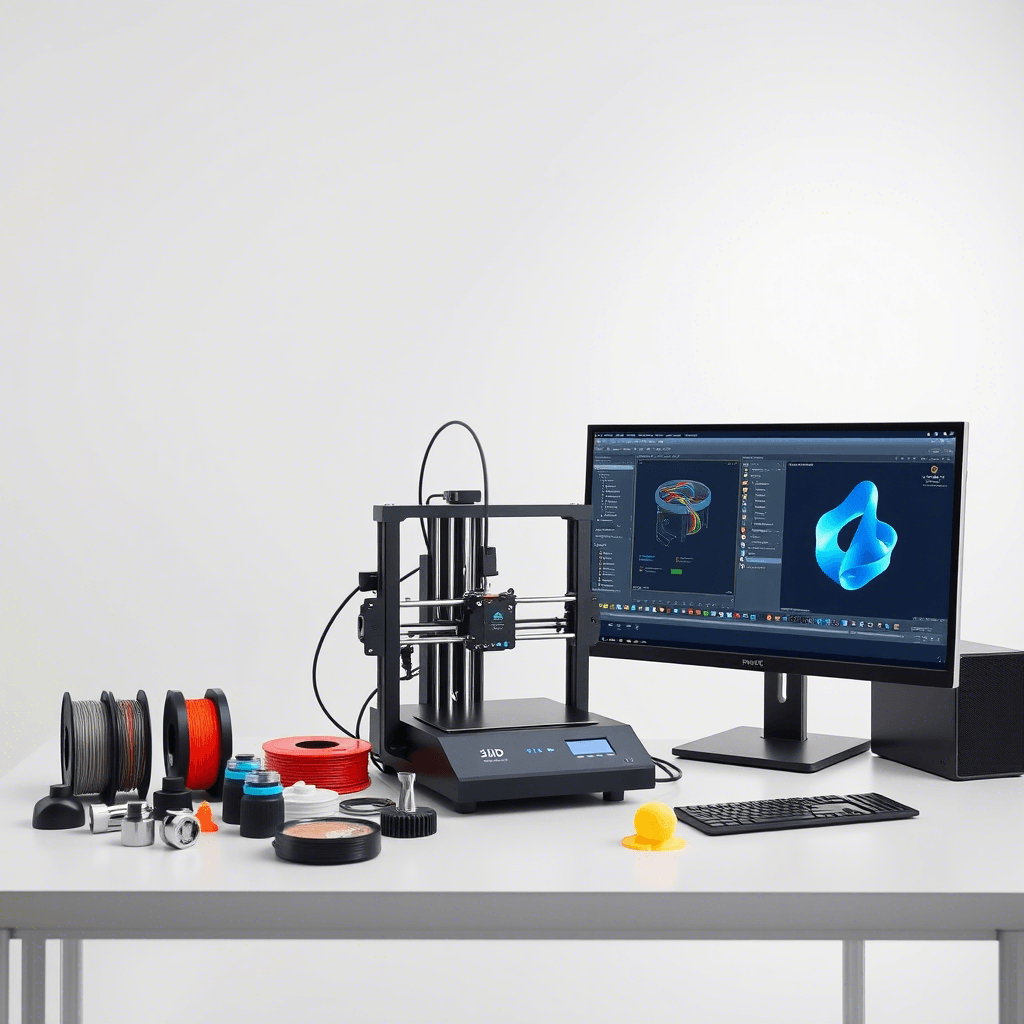 A perfect setup featuring 3d printers, 3d printing accessories and other 3d printing hardware needed for my design creation 
