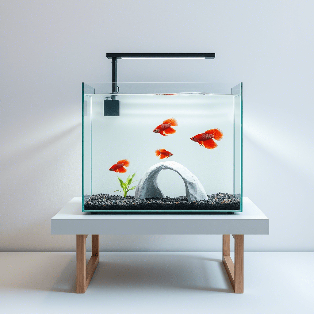 Fish tank hiding spots with a custom 3D-printed aquarium cave, providing shelter for fish in a modern aquarium setup