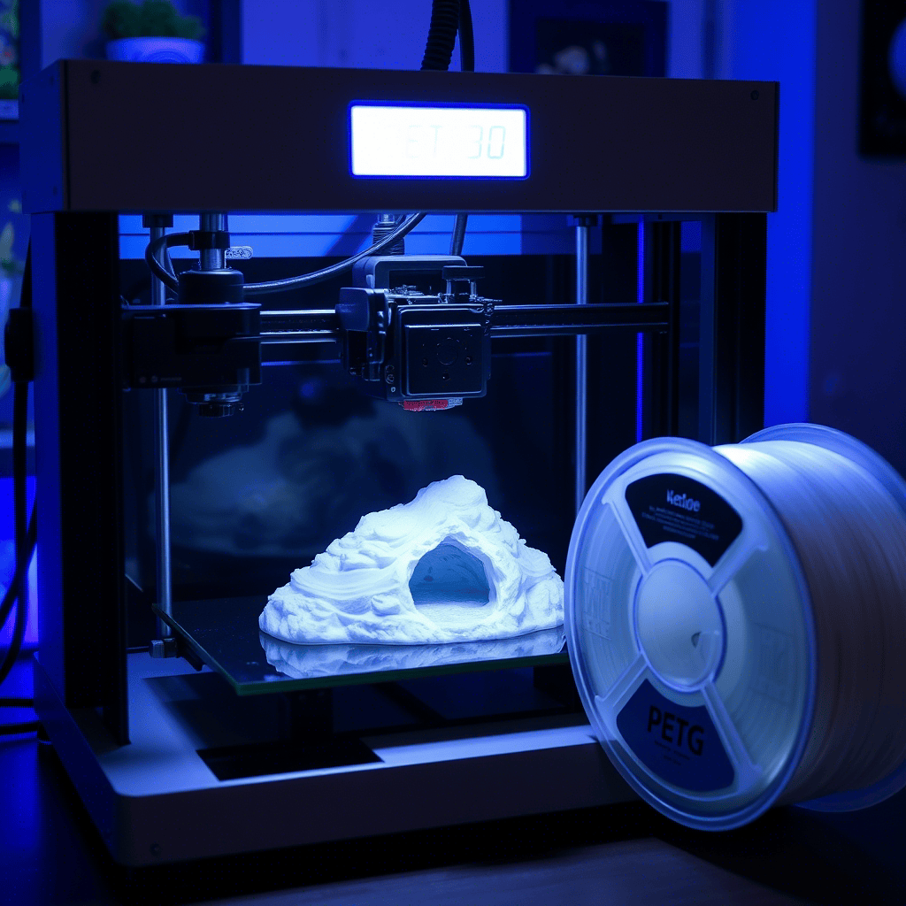 A fish cave is being printed with petg filament for using in fish tank