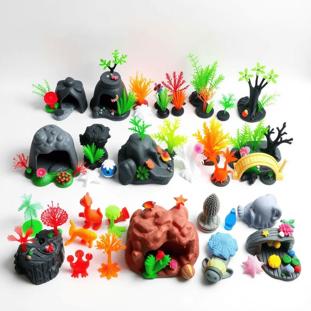 Colorful Terrarium decorations and functional parts printed from pla filament
