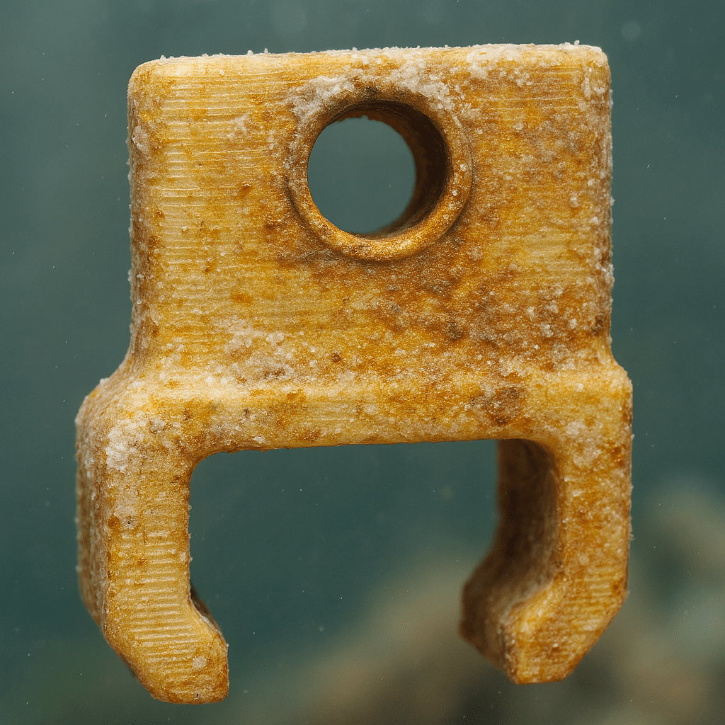 ABS 3d print fish tank accessory showing damage from marine conditions