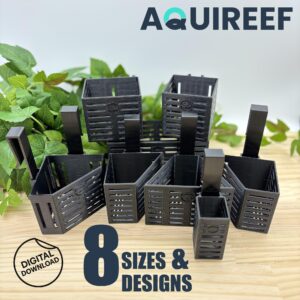 Aquarium Plant Holders, 8 Height Adjustable Designs & Sizes, Aquatic Plant Baskets, Hydroponic Growout Pot | 3D Printable STL File
