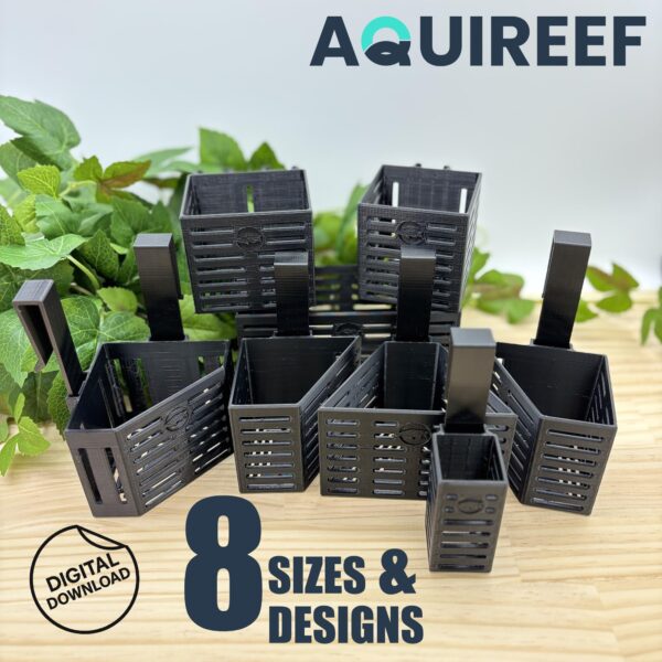 Aquarium Plant Holders, 8 Height Adjustable Designs & Sizes, Aquatic Plant Baskets, Hydroponic Growout Pot | 3D Printable STL File