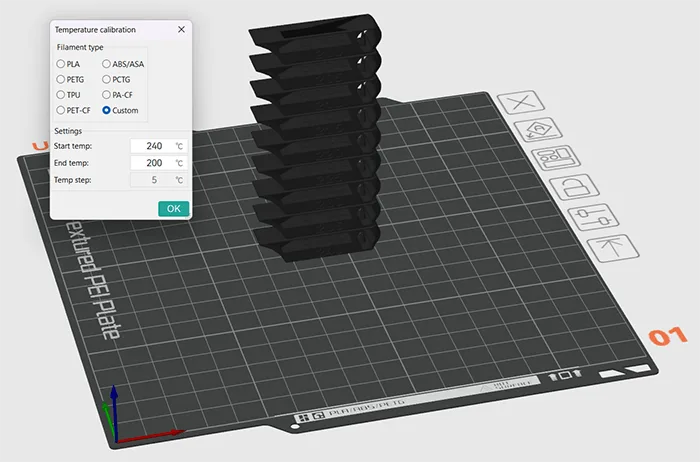 PETG temperature tower on orca slicer