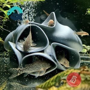 Underwater Fish Hide Cave: Pleco, Cichlid, Corydoras Catfish, Loach and Shrimp Shelter Cave, Fish Tank Futuristic Decor | Pleco Hotel 3D Printable STL File