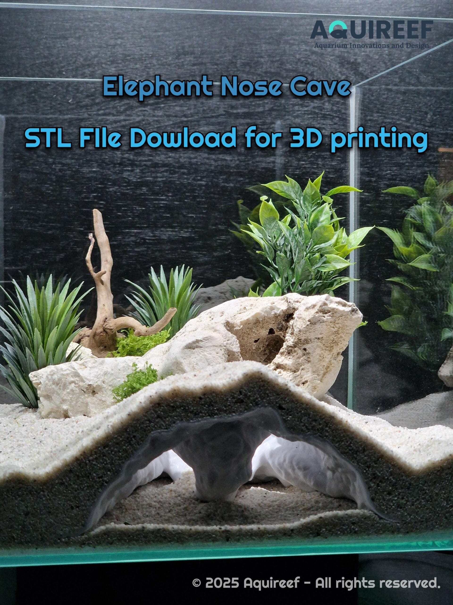 Aquarium & Terrarium Middle Size Decor Cave - Fish, Reptile, Gecko and Snake Hide with Two Observation Openings  | Mistfall Cavern 3D Printable STL File