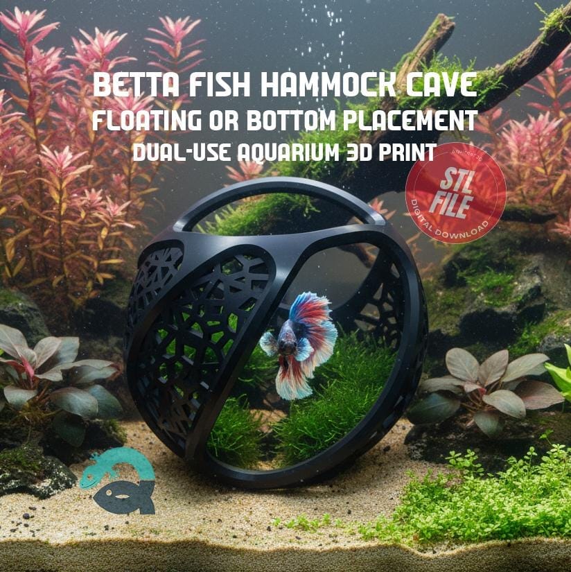 Betta Cave Hammock - Floating, Mounted and Free Placement Aquarium Fish Resting Cave, Modern Betta Fish Hide and Playground | Betta Hammock 3D Printable STL File