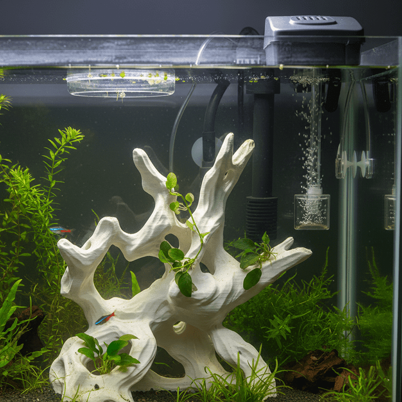 3d printing food safe aquarium decor showcased in fish tank with commercial plastic parts